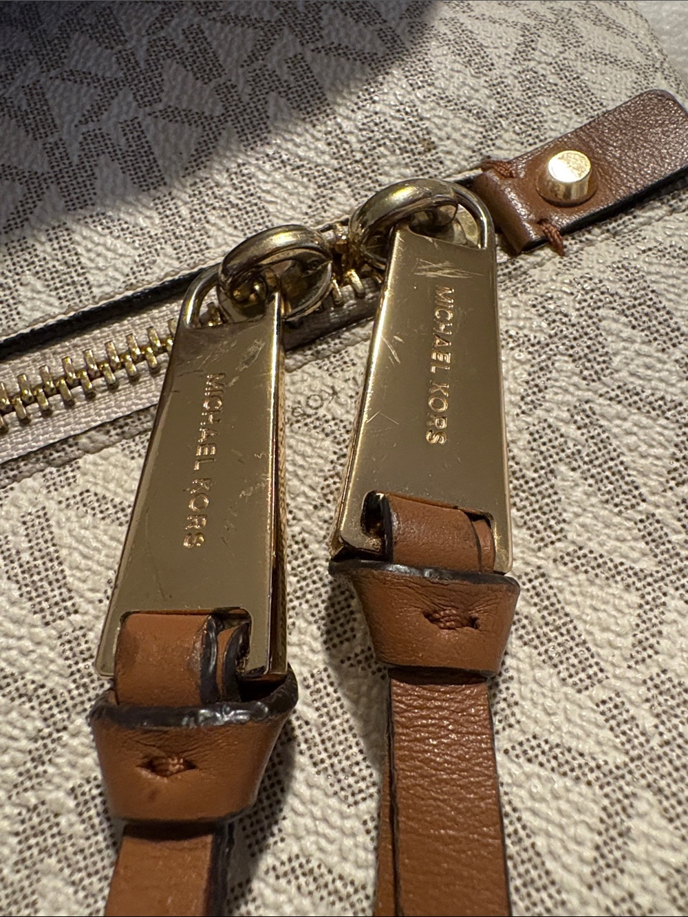 Michael Kors Rhea Zip Medium Backpack Cream and Tan Logo - Picture 7 of 10